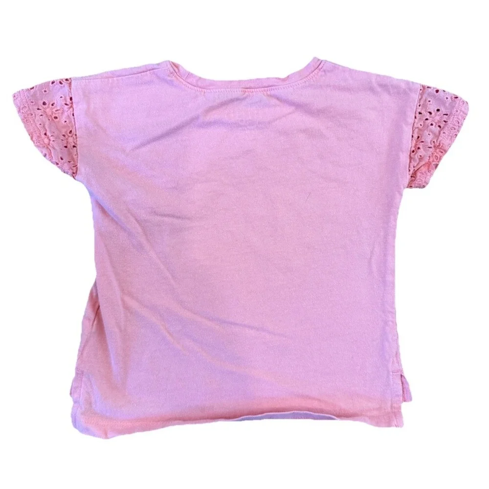 Genuine OshKosh B'gosh Pink Floral Eyelet Sleeve Pocket TShirt Toddler Girls 12M
